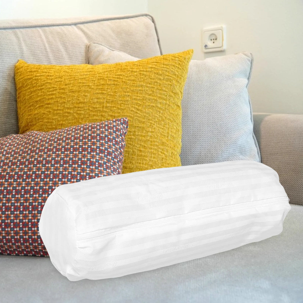 coussin rond gris quadrillé moderne couverture oreiller cou décontracté support couverture zippée 50x15cm