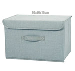 boîte rangement pliable tissu lin gris beige couvercle poignées vêtements