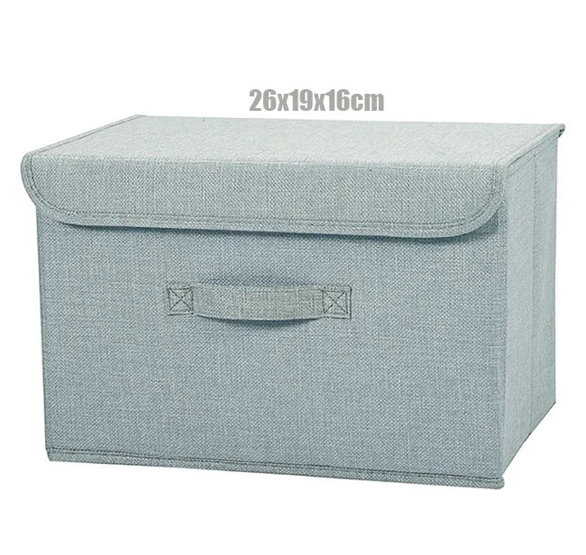 boîte rangement pliable tissu lin gris beige couvercle poignées vêtements