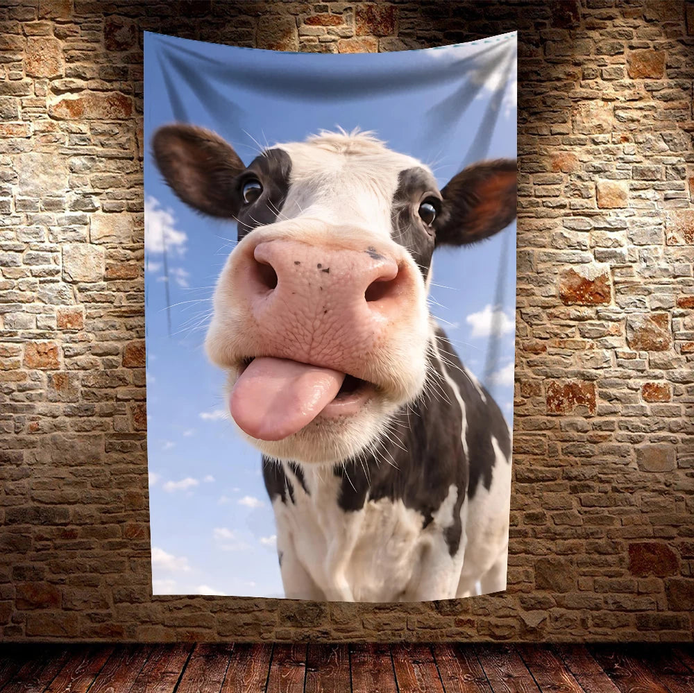 toile d'art pop rose gris bleu visage animaux porc chat vache tigre