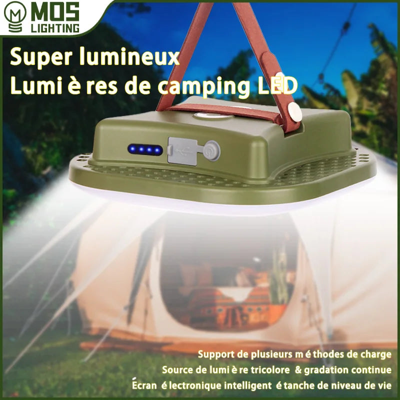 lampe camping led vert olive rechargeable moderne câble usb chargeur portatifextérieur