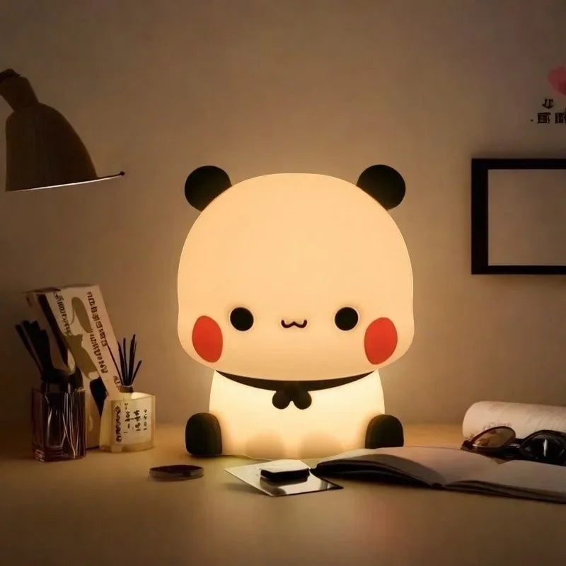 veilleuse table animal panda blanc marron oreilles yeux joues orange mignon cartoon