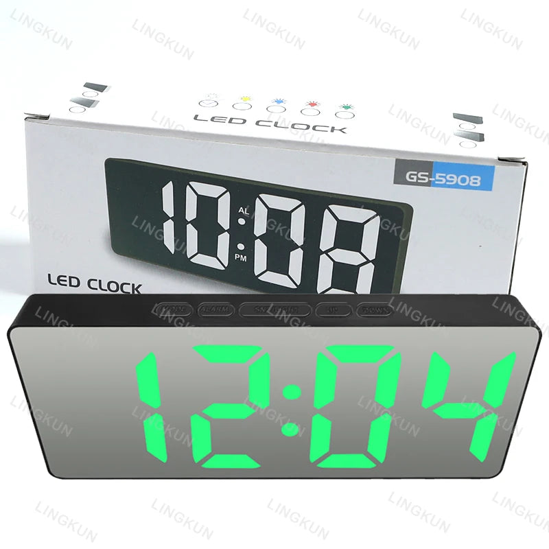 horloge numérique réveil LED affichage température face unique moderne noir mat table chevet