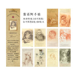 cartes postales artistes motifs monochromes dessins manuscrits peintres célèbres vintage lignes fines junk journal