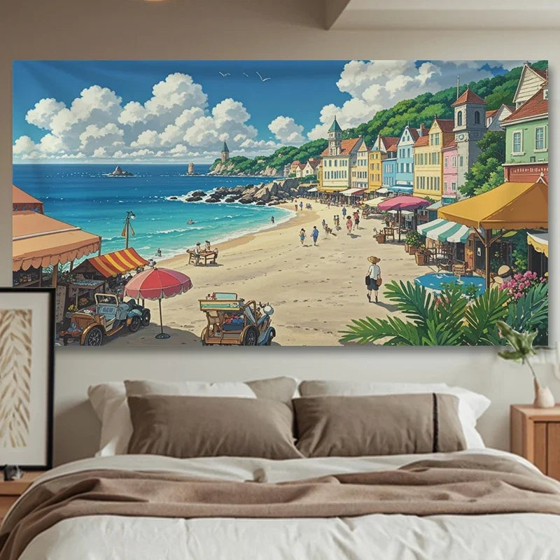 tapisserie murale paysage nature montagnes rivières océan décoration chambre salon textile polyester grande taille