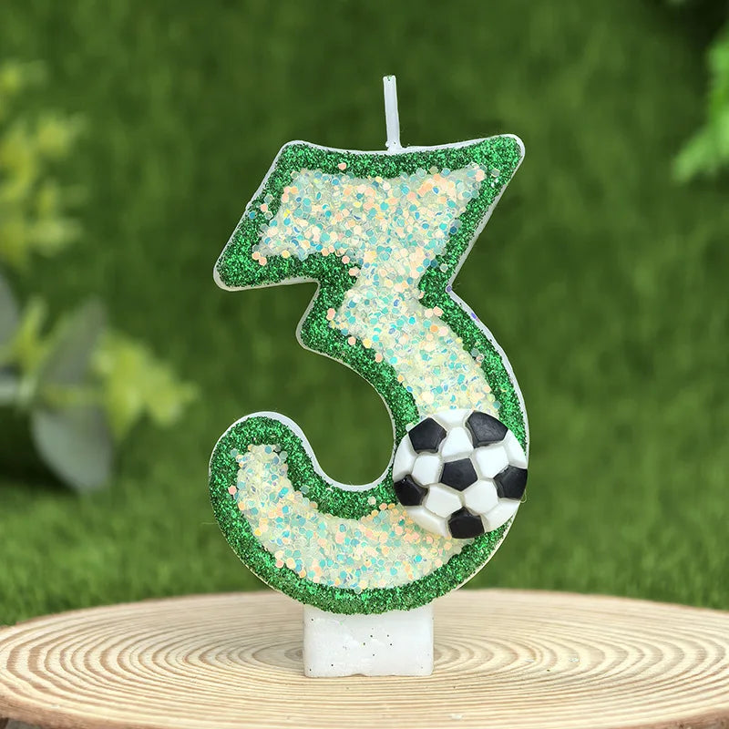bougies chiffres paillettes football anniversaire decoration verte blanche noire bleue thèmes sportifs numerotees opaque