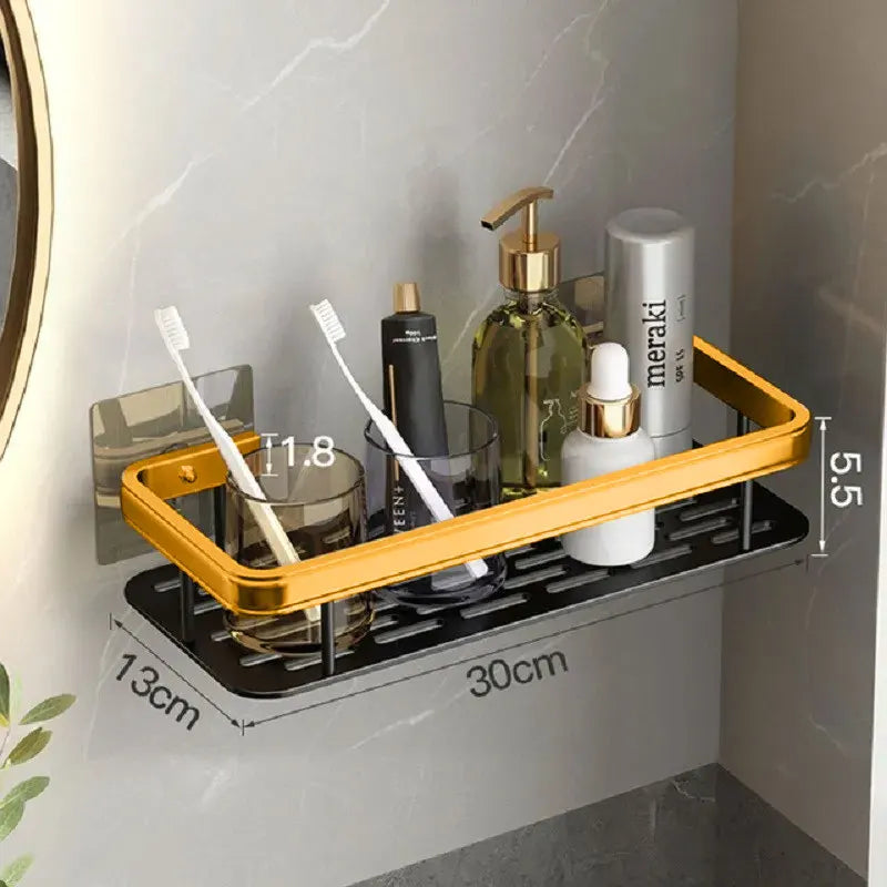 étagère salle bain or moderne adhésive aluminium unique réutilisable mur grille perforations