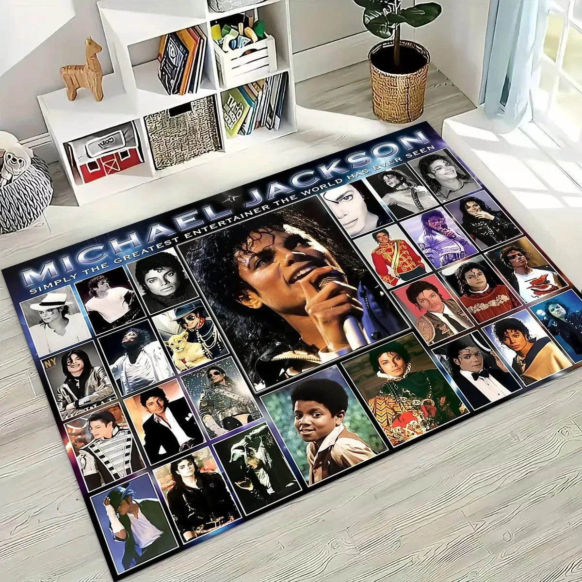tapis salon chambre décoratif michael jackson king of pop noir blanc photo collage moderne