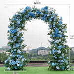 arche fleurie bleue romantique mariage anniversaire baby shower décoration intérieure soie hortensias roses feuillage