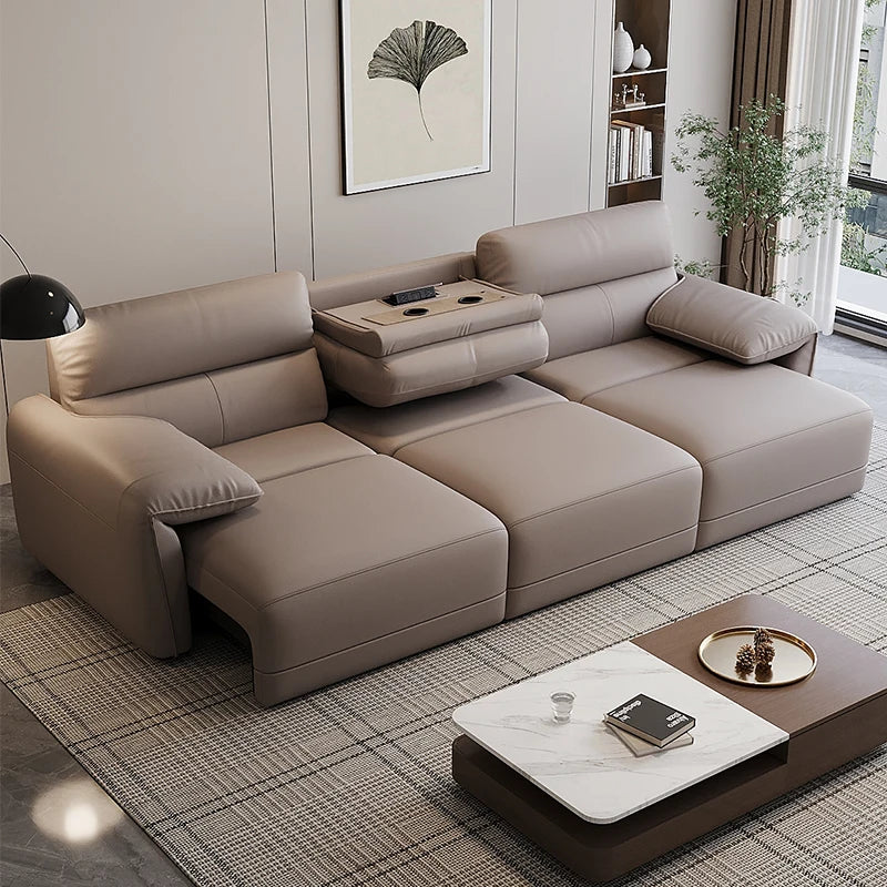 canapé d'angle simili cuir marron moderne table basse tapis plante lampe sofa bed