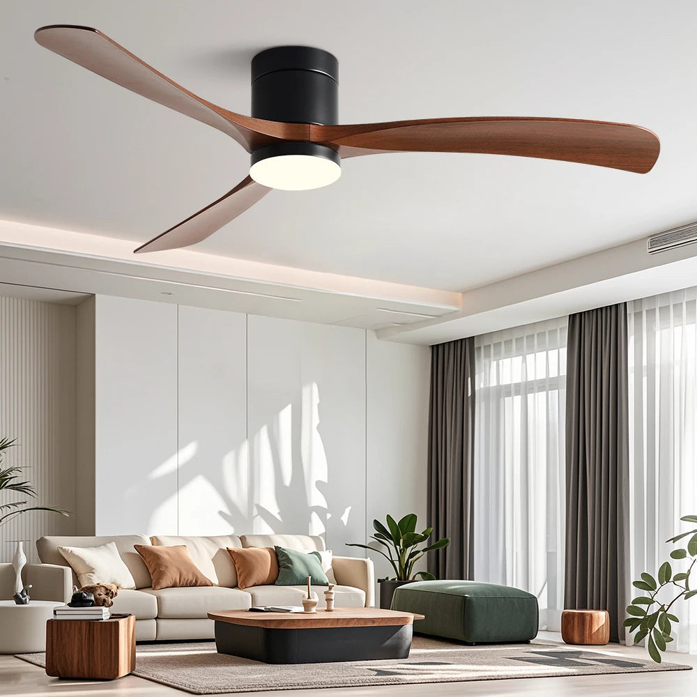 ventilateur moderne 38 46 56 pouces noir brun clair led 24w palesABS peinture main