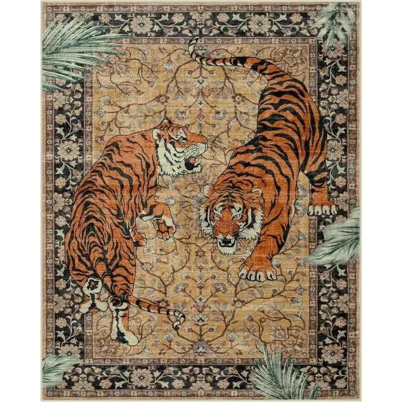 tapis sol intérieur motif tigre fleurs oriental vintage doux antidérapant salon chambre maison