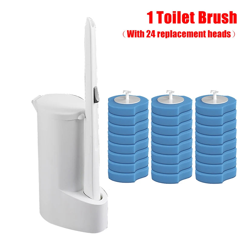 brosse toilette jetable 32 têtes remplacement moderne blanc bleu rond souple opaquet
