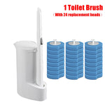 brosse toilette jetable 32 têtes remplacement moderne blanc bleu rond souple opaquet
