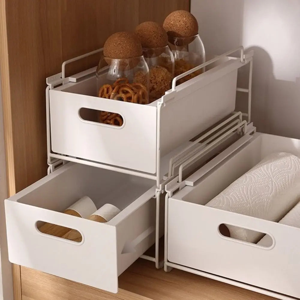 boîtes rangement blanc modernes clips poignées imperméables plastique sans BPA métal opaques étagères sous