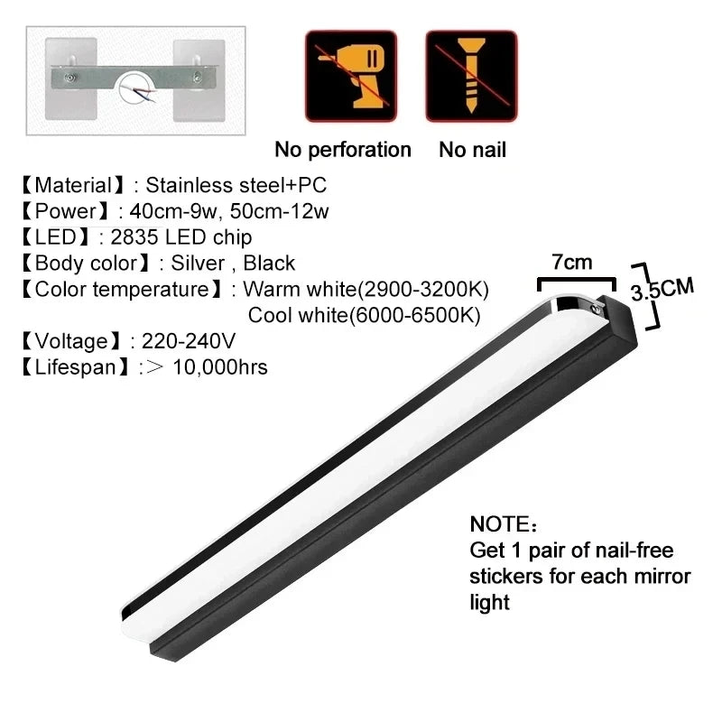 éclairage mural moderne minimaliste led noir argenté fixé mur sans perçage chambre cuisine étude