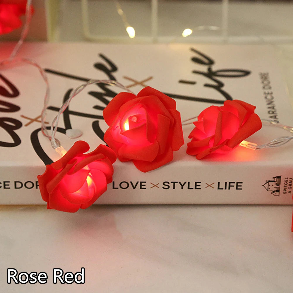 guirlande lumineuse roses décoratives blanc rose rouge adhésive éclairée USB batterie festive