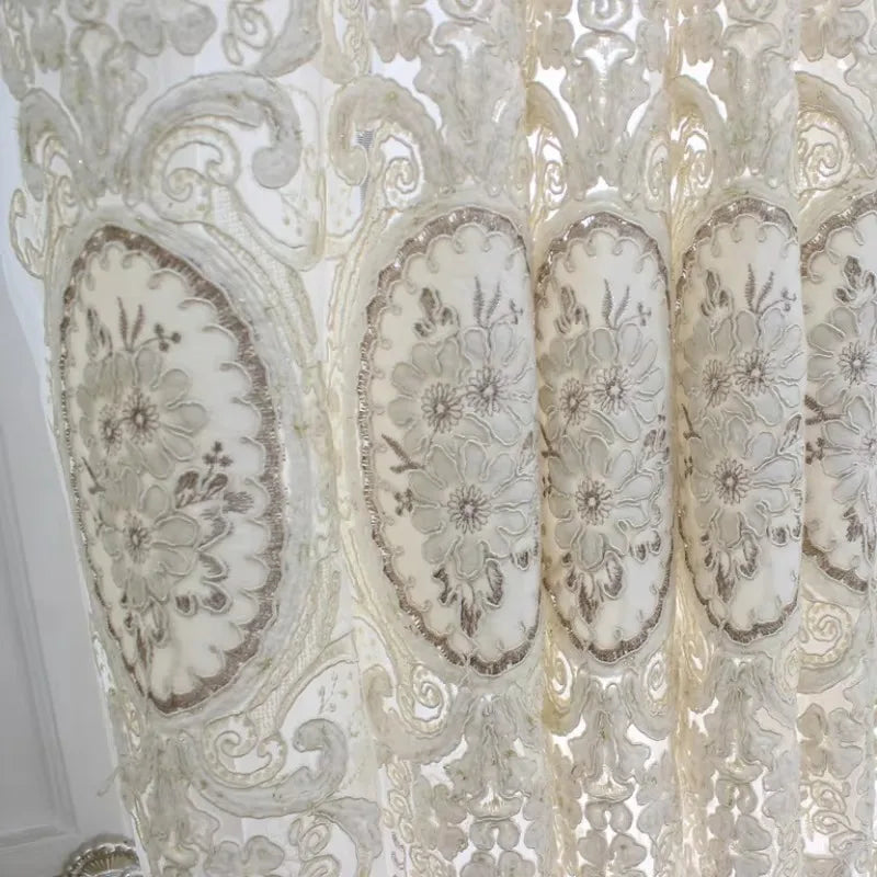 rideau tulle broderie florale semi transparent classique élégant maison polyester