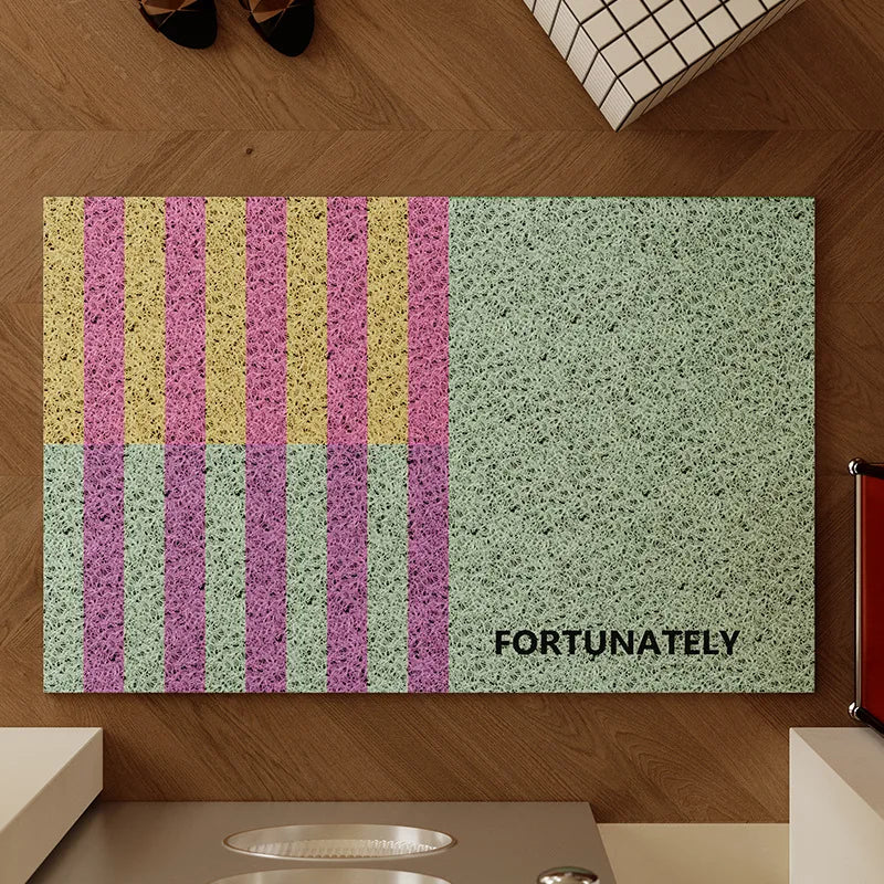 tapis antidérapant imperméable résistant corrosion vert rose jaune bleu rayures horizontales moderne coloré