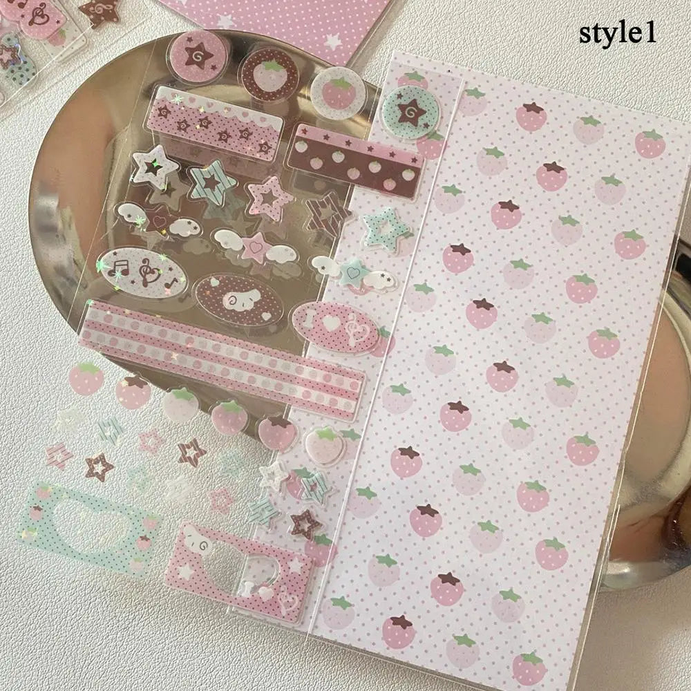 autocollants kawaii adhésifs notes musicales coeurs étoiles fruits géométriques rose blanc marron vert bleu