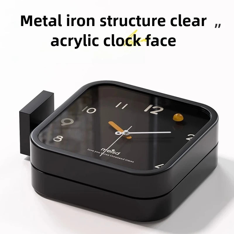 horloge murale double face moderne aiguille quartz noir blanc doré aiguilles poteau métallique