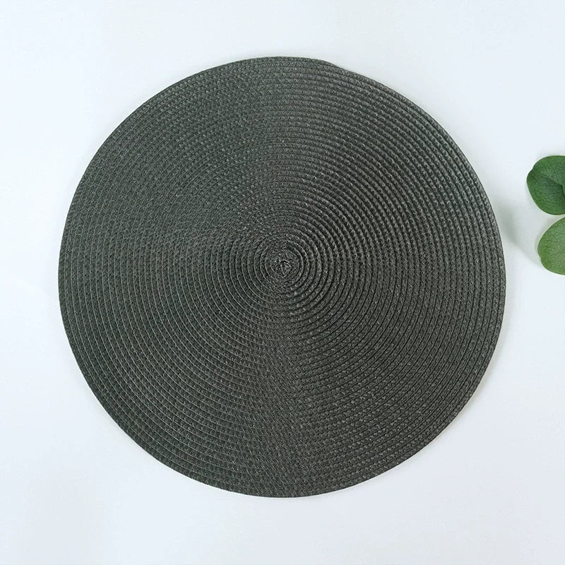 tapis table rond tissé turquois respectueux environnement moderne 15 pouces assiettes verres