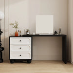 coiffeuse miroir blanc minimaliste moderne commode tiroirs noirs chambre meuble maquillage