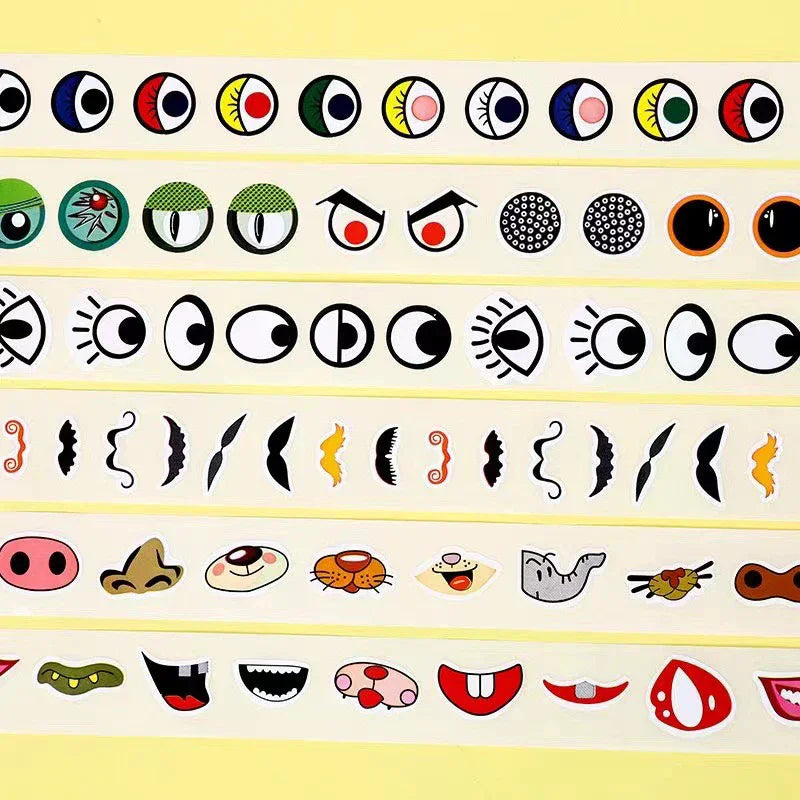 sticker multicolore yeux lèvres sourires adhésif décoration artisanal fête maison fournitures scolaires