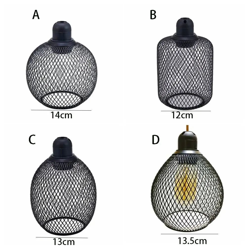 abat jour suspension cage ampoule fer maille moderne industriel noir doré blanc tringle led