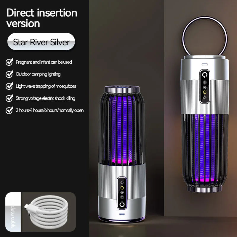 lampe anti moustiques rechargeable piege insectes camping maison noir gris rayures vertical moderne compact