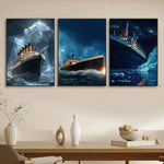 affiches murales titanic bleu noir blanc impressionnistes nuit lumière glace vague cadres