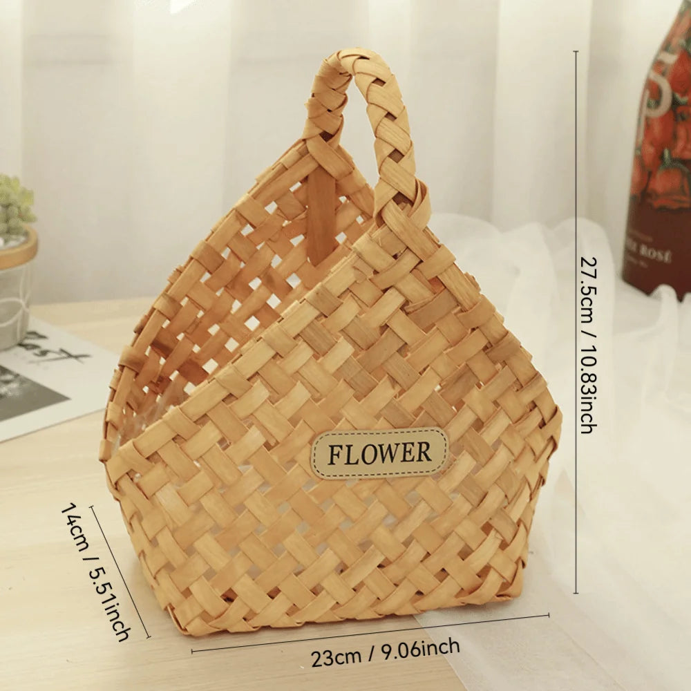 panier fleurs réutilisable tissage osier naturel traditionnel rustique poignée étiquette flower respectueux environnement