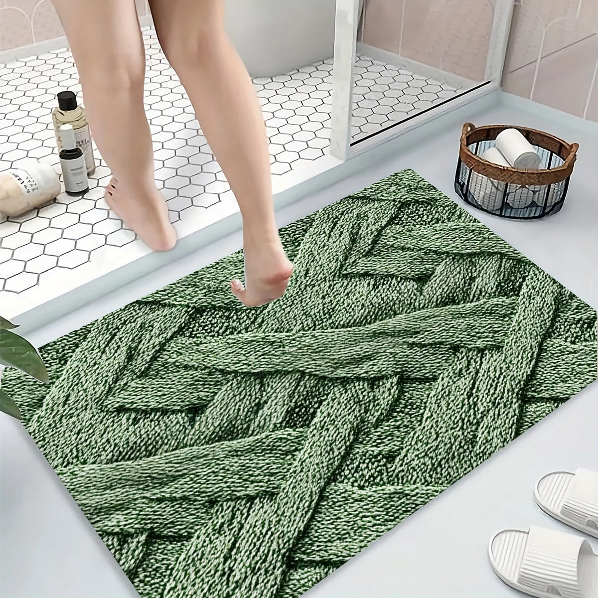 tapis texturé vert motifs géométriques moderne antidérapant polyester bain salon imperméableextérieurporte