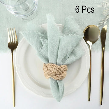 lot serviettes table coton rustique bords effilochés pompons couleur unie