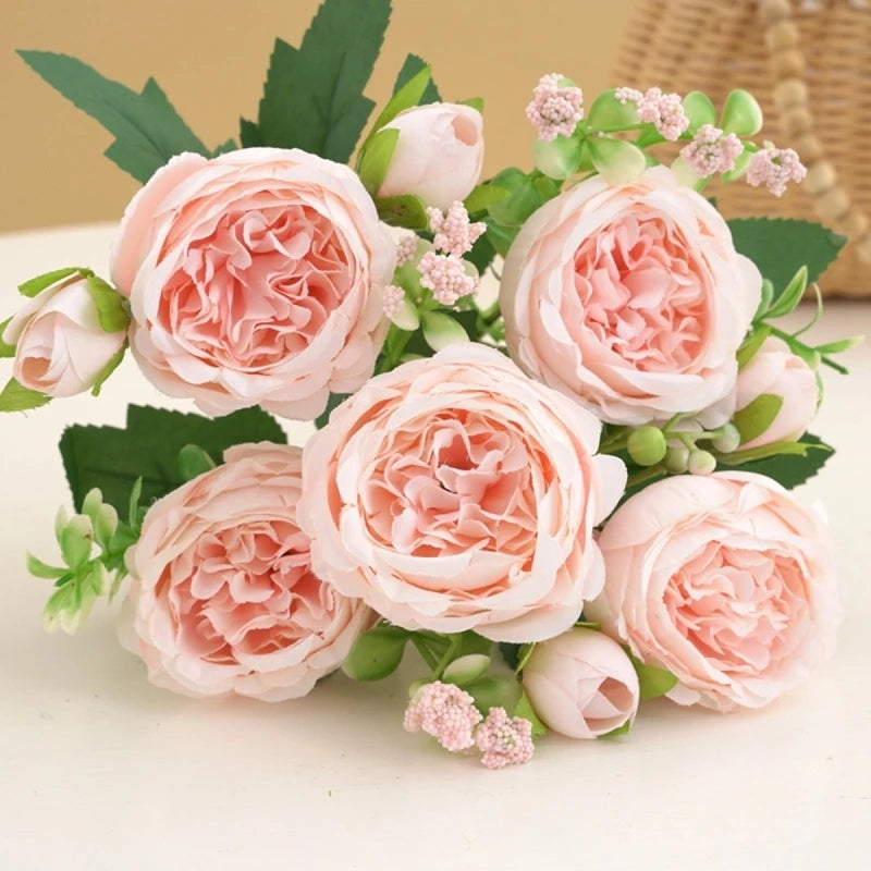 bouquet fleurs artificielles roses pivoines decoration maison mariage anniversaire baby shower intérieur