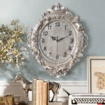 horloge murale baroque motif floral angelique blanc salon decoration aiguille quartz résine unique