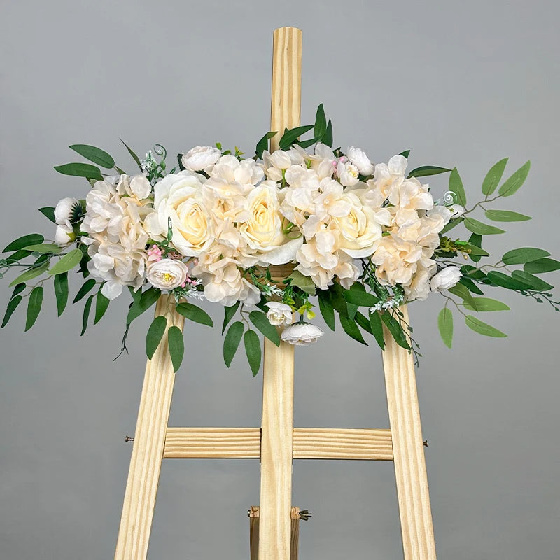 décoration mariage guirlande fleurs artificielles soie violet blanc crème vert jaune