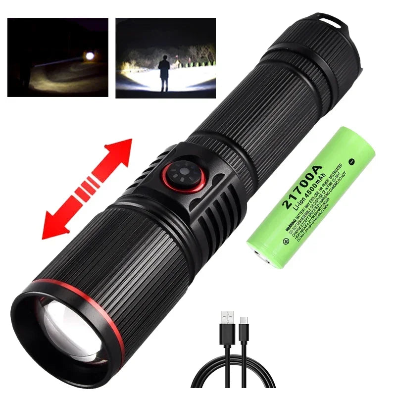 torche rechargeable 30w led noire camping intense réglable vertical moderne