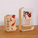 cadre photo pied bois clair transparent calligraphie asiatique minimaliste pied incurvé cartes illustrées six