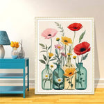 toile peinture fleurs bouteille cadre doré kit débutant peinture numéros moderne art floral relève