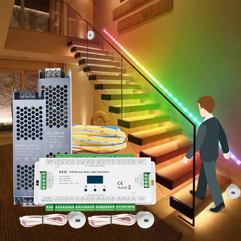 bande led multicolore contrôleur es32 capteur mouvement pIR 5m ligne continue moderne adhésif interrupteur