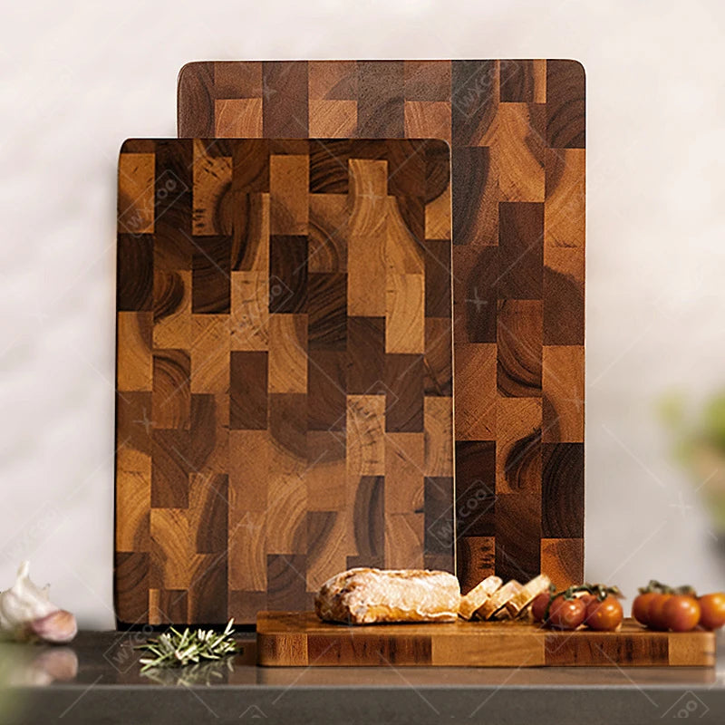 planche découper bois marron carreaux géométriques moderne couteau asperges légumes respectueux environnement