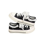 chaussures toile femmes noires blanches imprimées animaux lacets dentelle blanche casual été respirantes légères