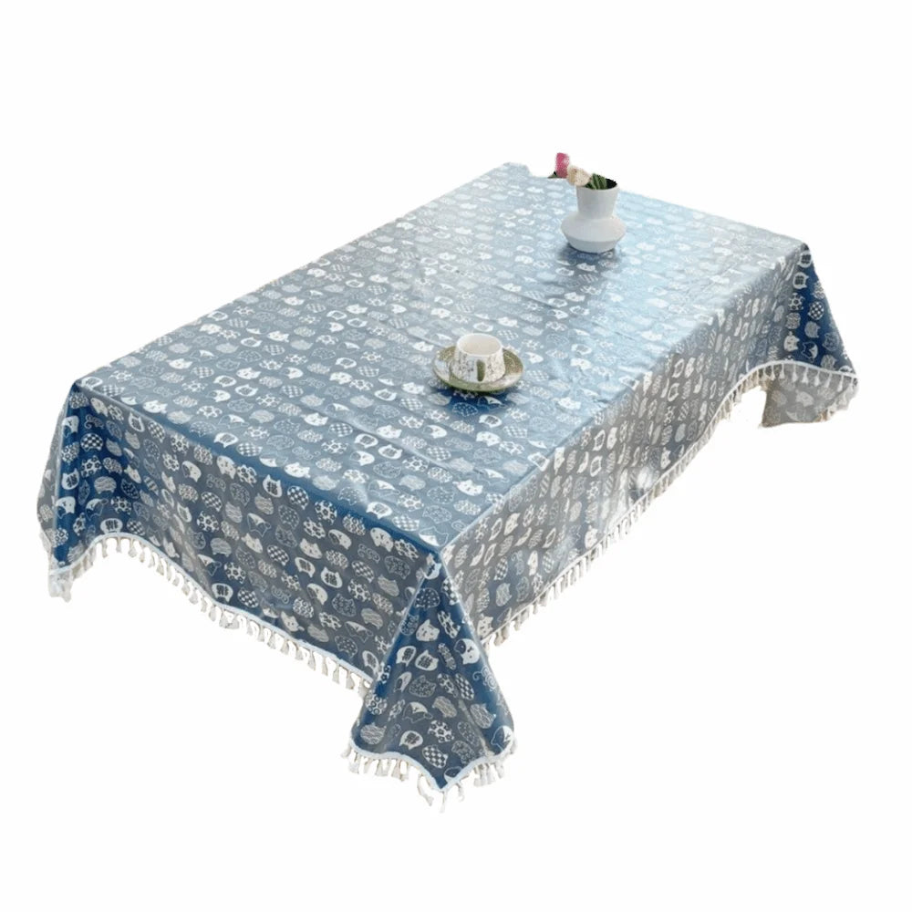 nappe table imperméable chats bleu marine blanche moderne réutilisable tassels cuisine