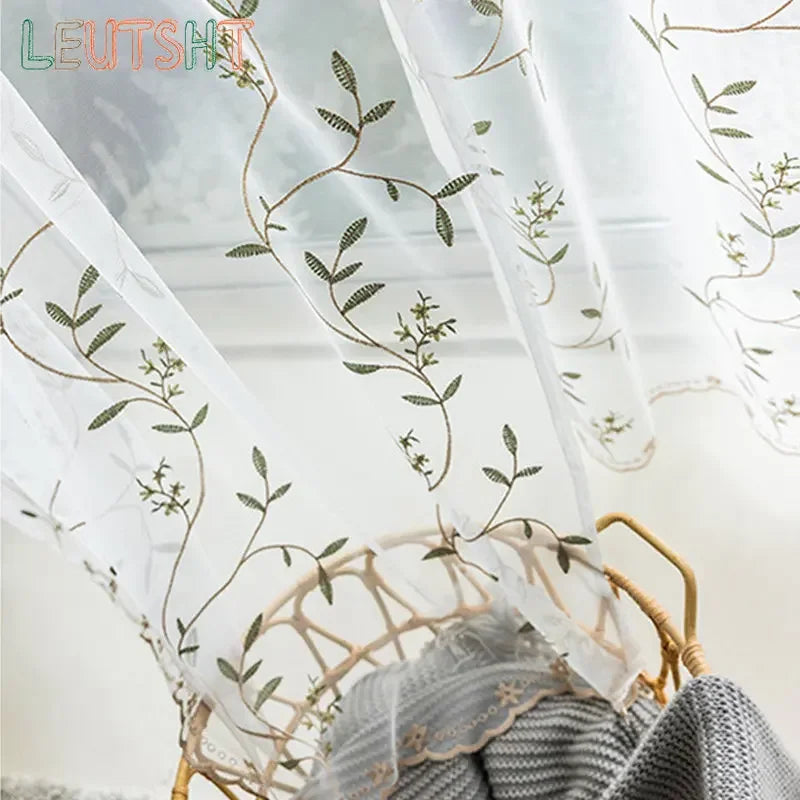 rideau feuilles vertes moderne élégant blanc transparent chambre fille hospitalière