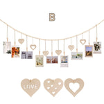 guirlande bois photos suspendues cœurs pinces rustic bohème décoration mur