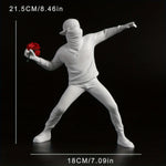 figurine humaine résine lanceur fleurs décoration maison moderne street art blanc noir rouge