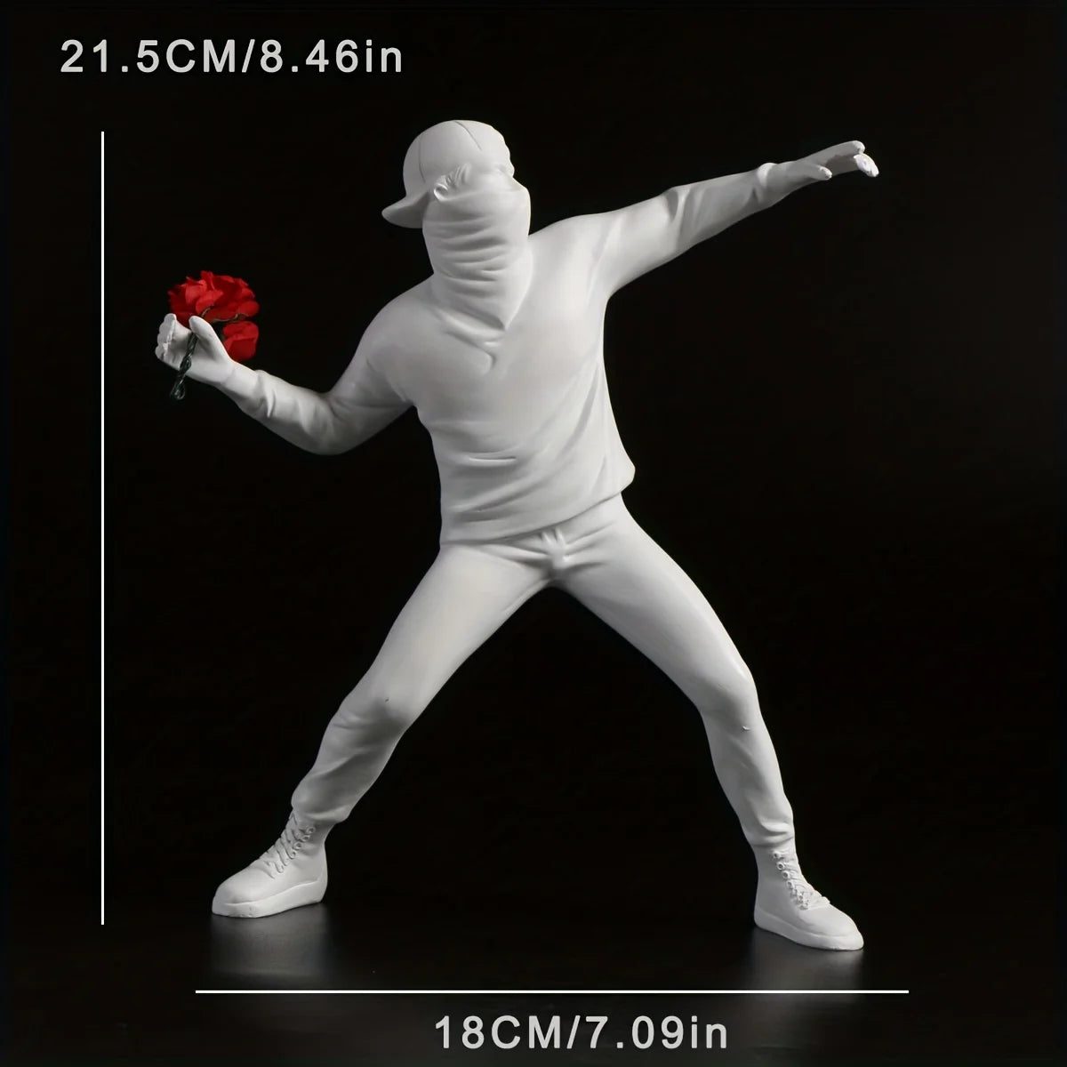 figurine humaine résine lanceur fleurs décoration maison moderne street art blanc noir rouge