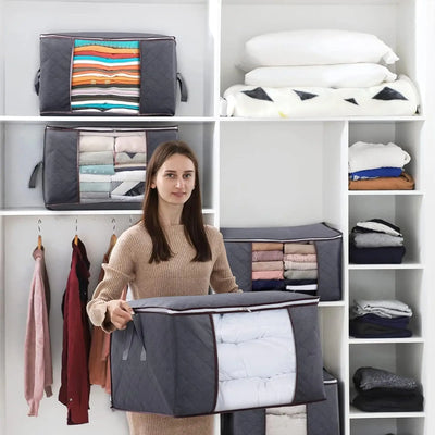 Sac de rangement pour couette pliable gris clair avec housse