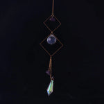 bijou pendentif cristal or bleu violet vert formes géométriques motifs oculaires translucides boho chic